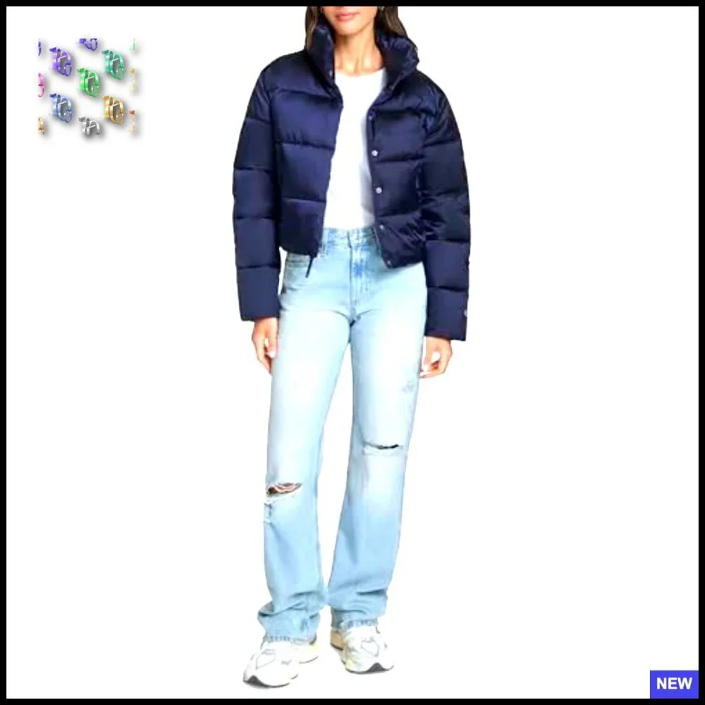 Cropped Puffer Jacket Insulated Streetwear Chic Oversized Y2K Winter Layer - Picture 2 of 7